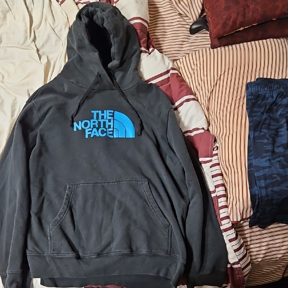 The North Face Black Hoodie with Aqua Logo